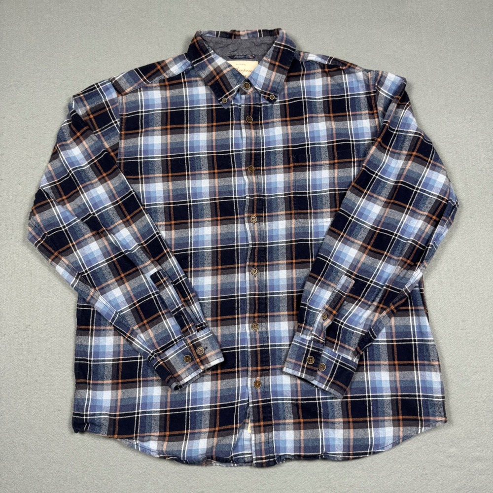 Weatherproof Vintage Flannel Shirt Men XL Blue Brown Plaid Long Sleeve Button Up
